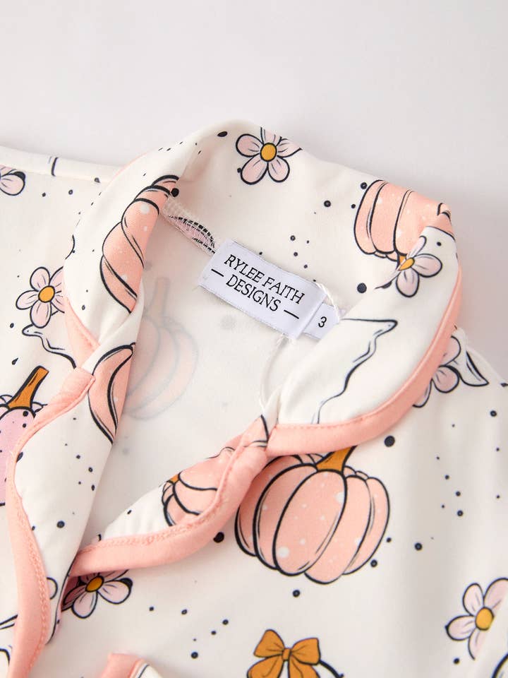 Rylee Faith Designs - Wholesale Sleepwear Set - Kids - Halloween Ghost Pumpkin Print Girls Pajama Set3