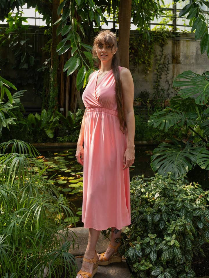 EcoVero Salmon V-neck dress for wholesale by we samay