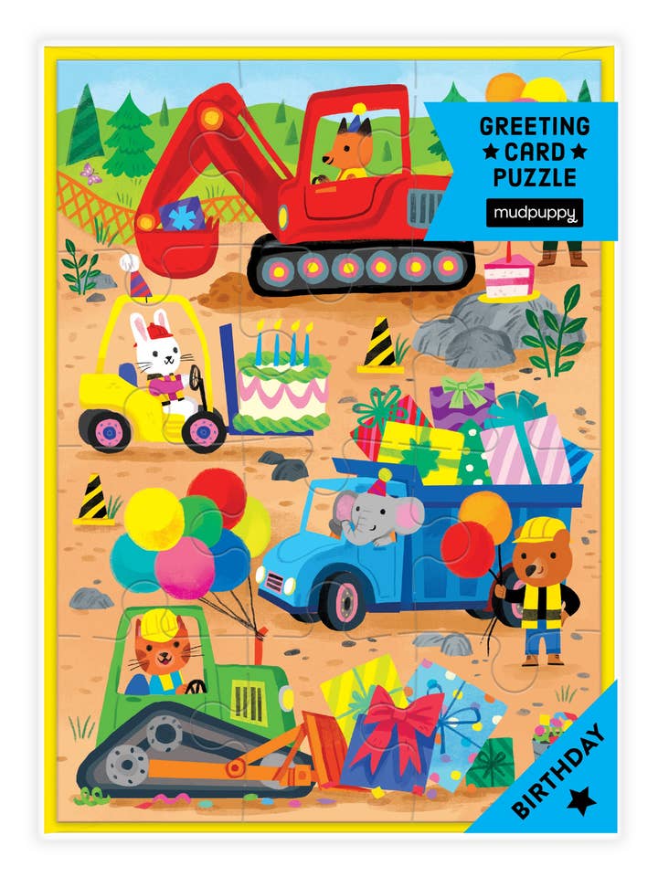 Construction Site Birthday Greeting Card Puzzle for wholesale by Chronicle Books