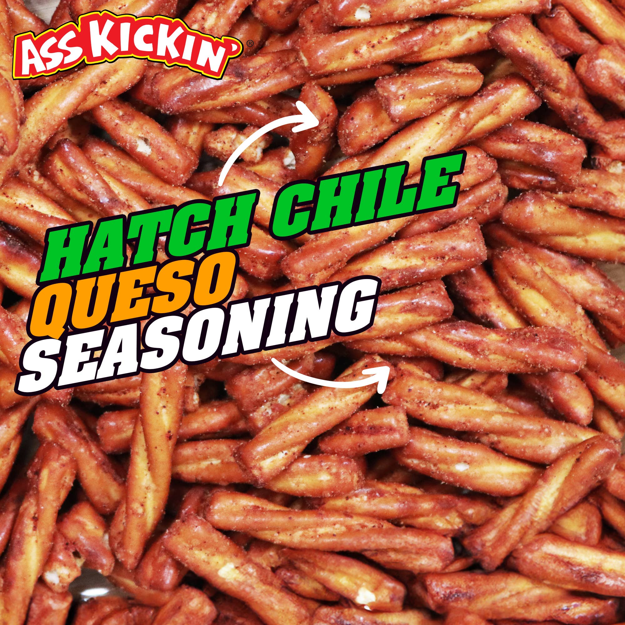 Southwest Specialty Food - Wholesale Pretzels - Ass Kickin' Hatch Chile Queso Pretzels, 5 oz Resealable Bags1