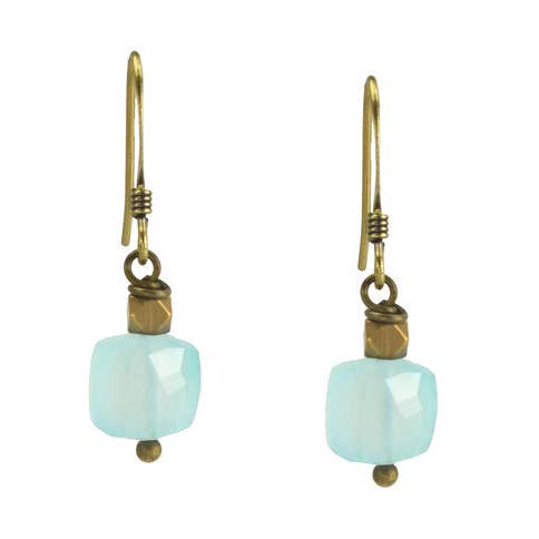 Seafoam Green Chalcedony Cube Earrings for Women for wholesale by Edgy Petal Jewelry