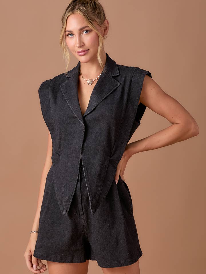 BABY PINK - Wholesale Romper - Women's - Blazer style 2fer denim romper27