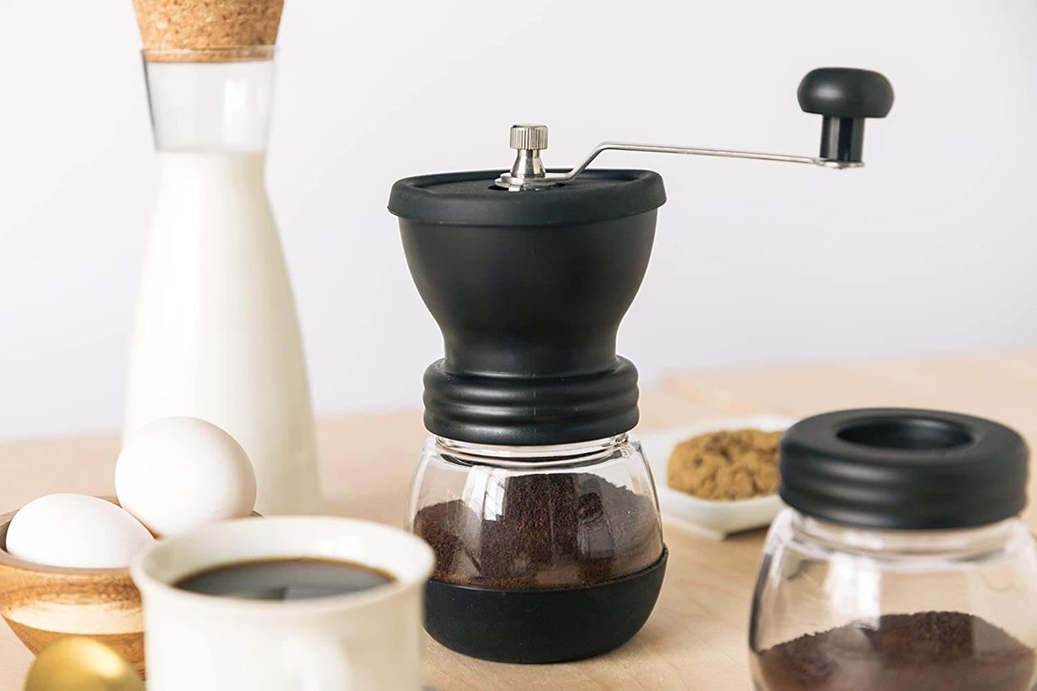 Mixpresso - Wholesale Coffee Grinder - Mixpresso Manual Coffee Grinder Set With Conical Ceramic Burr Two Glass Jars And Soft Brush, Manual Coffee Bean Grinder & Spice Grinder5