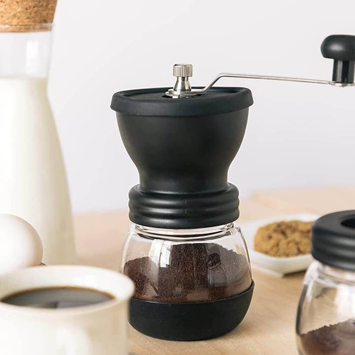Mixpresso - Wholesale Coffee Grinder - Mixpresso Manual Coffee Grinder Set With Conical Ceramic Burr Two Glass Jars And Soft Brush, Manual Coffee Bean Grinder & Spice Grinder5