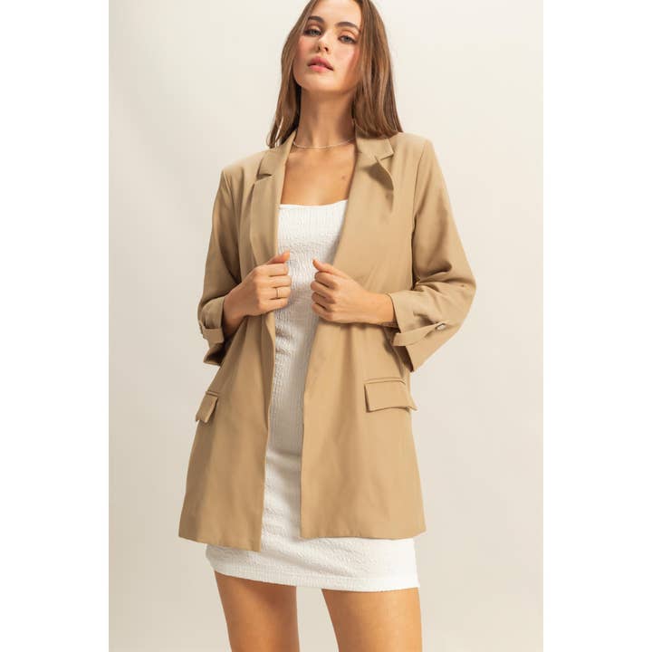 HYFVE - Wholesale Blazer - Women's - HF25A266-Roll-Up Three Quarter Sleeve Open Blazer