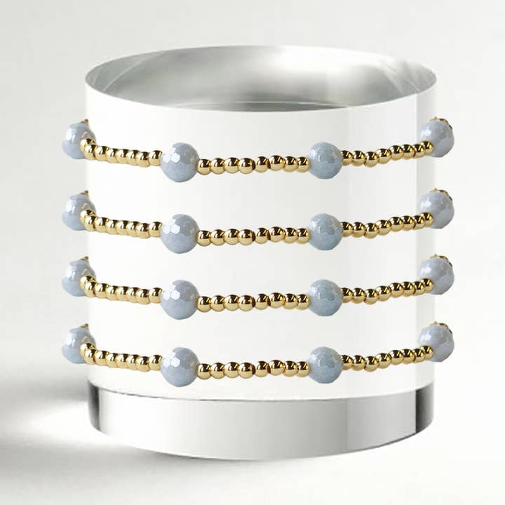 Gold Beaded Bracelets-Dot, Aquamarine for wholesale by Lenny & Eva