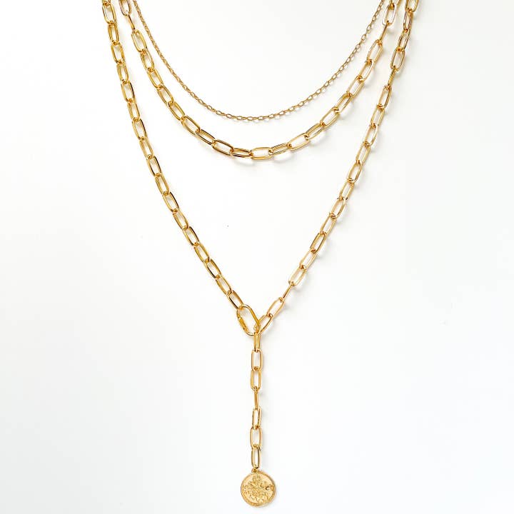 Fashion 3 Layer Paperclip Necklace Gold for wholesale by S&A Fashions