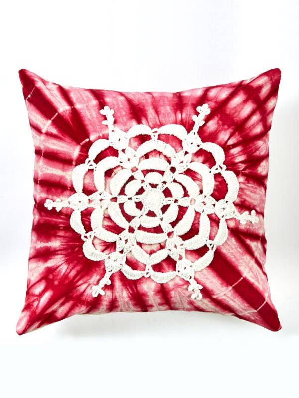 Hand Crocheted Mandala Snowflake Throw Pillow for wholesale by Lakhays Collection Inc.