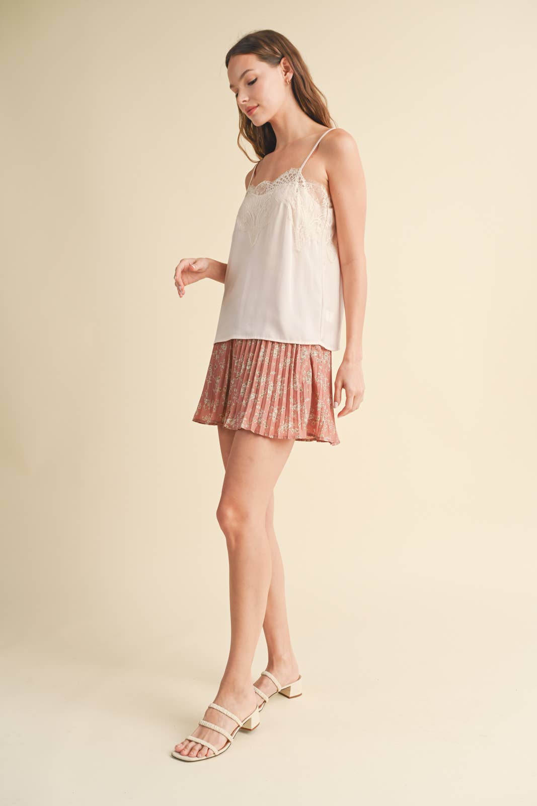 CHAMPAGNE SATIN CAMI WITH LACE TRIM DETAIL / WL23-8368 for wholesale on Faire2