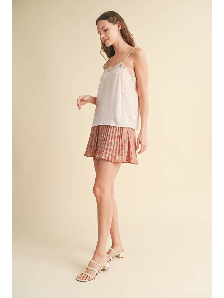 CHAMPAGNE SATIN CAMI WITH LACE TRIM DETAIL / WL23-8368 for wholesale on Faire2