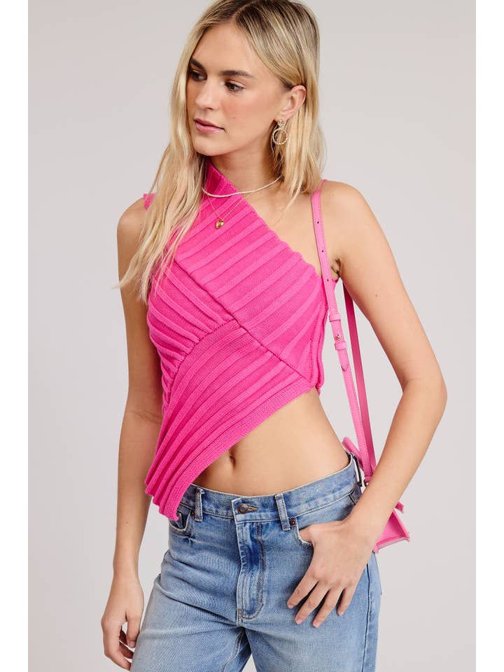 Mimosa - Wholesale Knit Top - Women's - One-Shoulder Asymmetrical Ribbed-Knit Sweater Top2