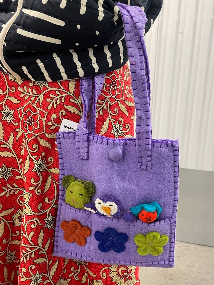 Handmade Felt Puppets Bag for Kids - Purple (Medium) for wholesale by Funky Yak Ltd