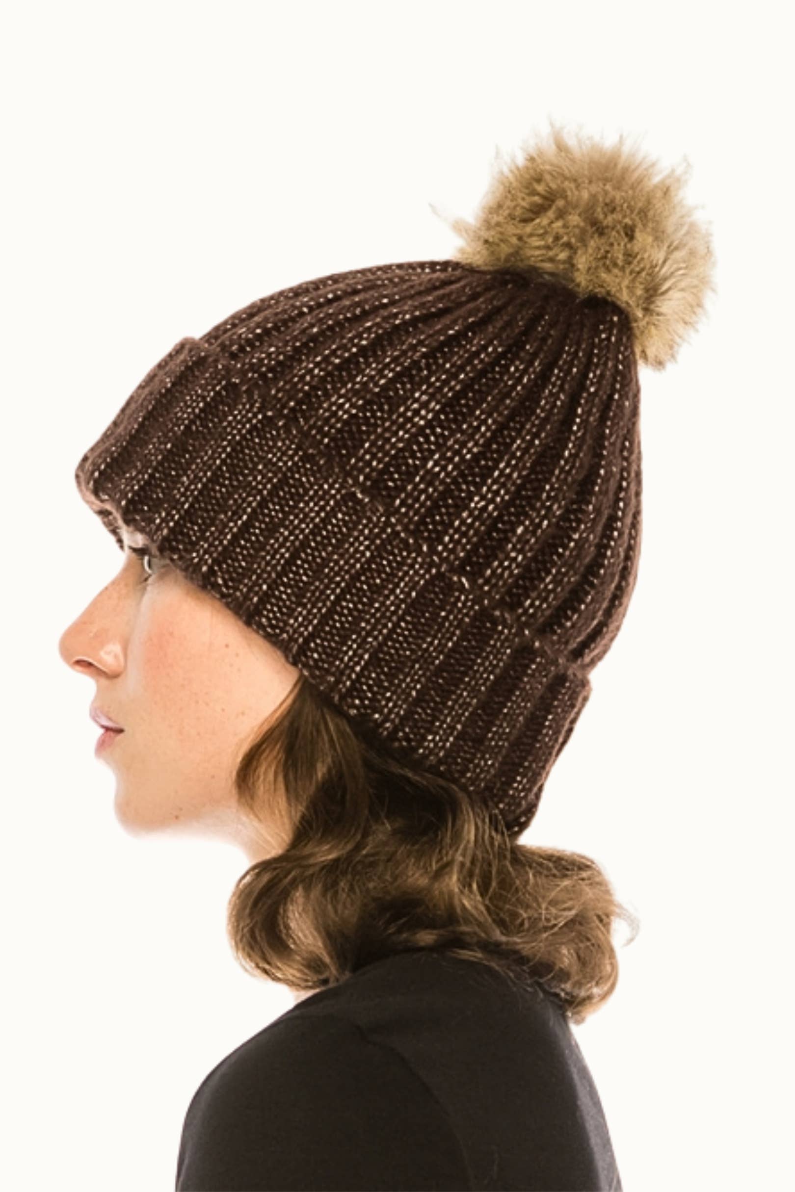 Olive & Pique - Wholesale Beanie - Women's - Ribbed Knit Metallic Lurex Sparkle Beanie with Pom Pom2