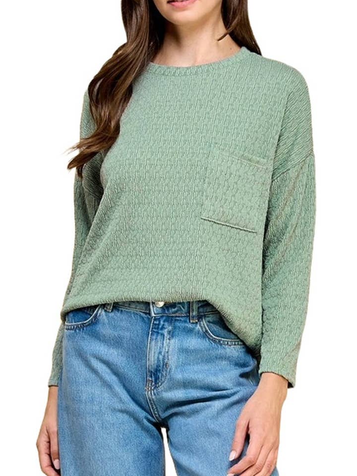 Drop Shoulder Ripple Jacquard Top for wholesale by Vanilla Monkey