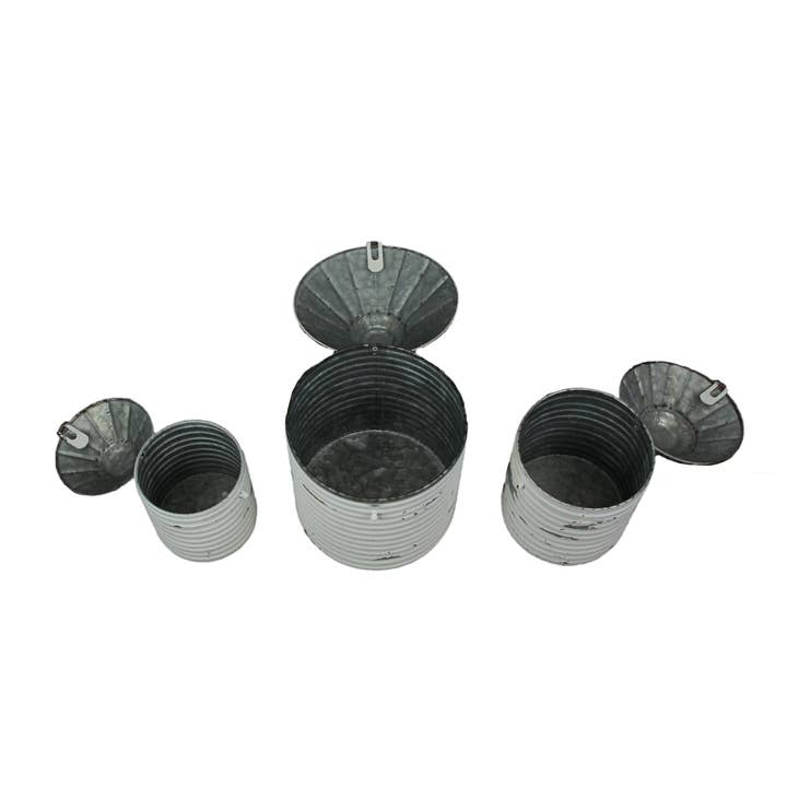 Zeckos - Wholesale Canister Set - White Farmhouse Style Galvanized Tin Silo Canister Set of 3