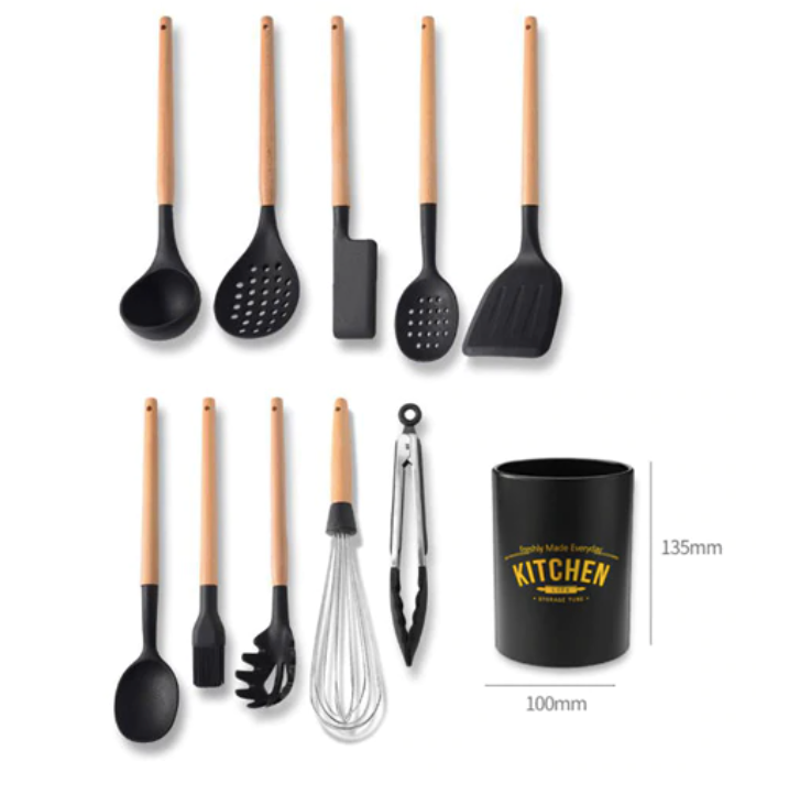 Homerely (We Cover All Import Duties) - Wholesale Kitchen Utensil Set - White / Black Silicone Kitchen Utensils Set3