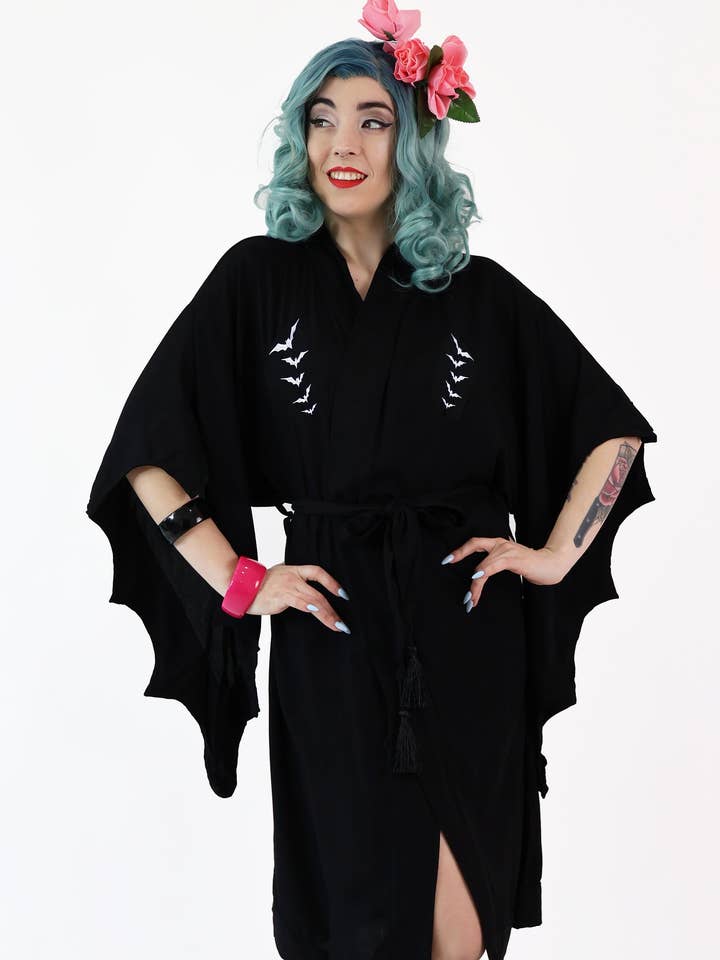 Nightfall Black Bat Vintage Robe for wholesale by BONSAI KITTEN