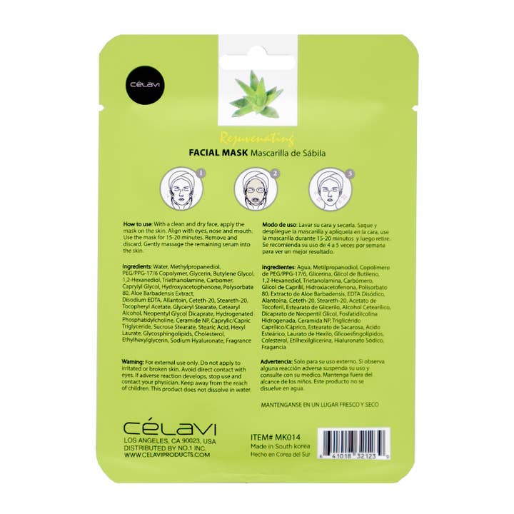PINEAPPLE Beauty - Wholesale Skincare Face Mask - Celavi MK014 Aloe Vera Facial Mask Rejuvenating - 24pc