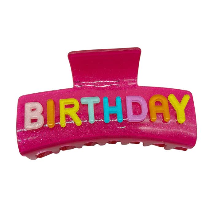Happy Birthday Girl Pink Rainbow Hair Claw Accessories for wholesale by Mavi Bandz