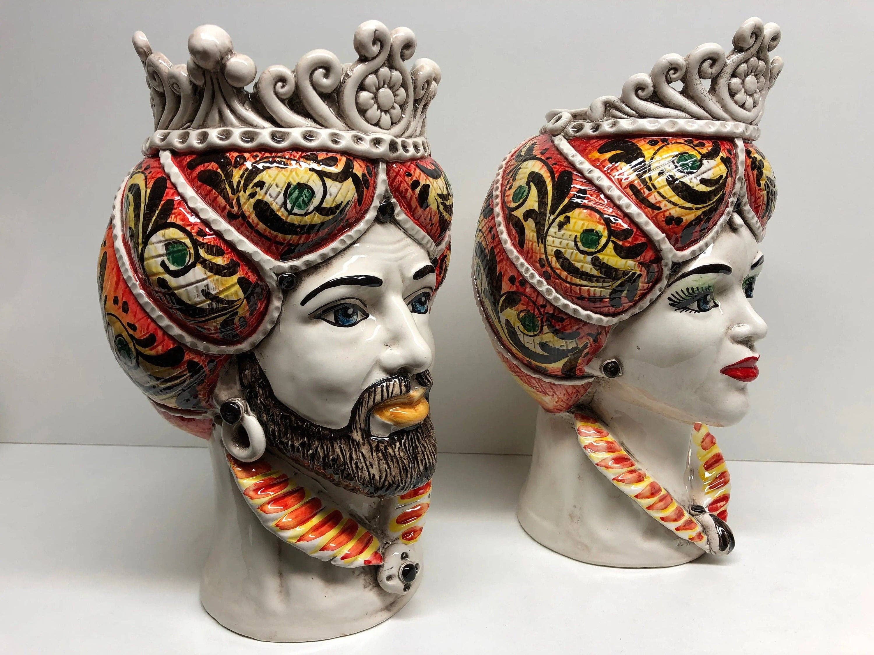 DD Ceramiche Siciliane - Wholesale Decorative Figurine - Norman Moor's Heads Caltagirone Ceramic Line cm H.30 L.19 Handcrafted Yellow Orange2