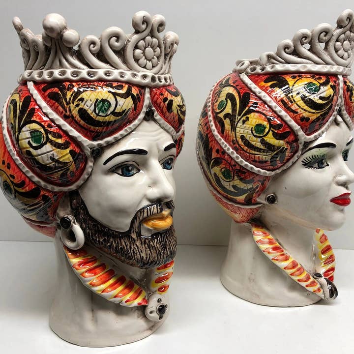 DD Ceramiche Siciliane - Wholesale Decorative Figurine - Norman Moor's Heads Caltagirone Ceramic Line cm H.30 L.19 Handcrafted Yellow Orange2