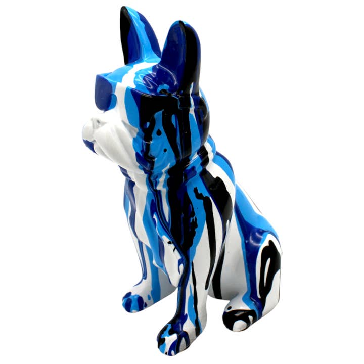 Interior Illusions Plus - Wholesale Sculpture - Blue French Bulldog Graffiti Sculpture with Glasses -8" tall