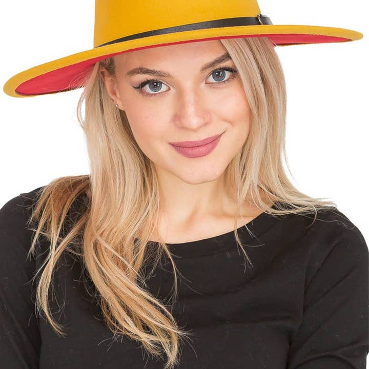 Cap Zone - Wholesale Fedora - Women's - Red Bottom Black Belt Rancher Hat Wide Brim9