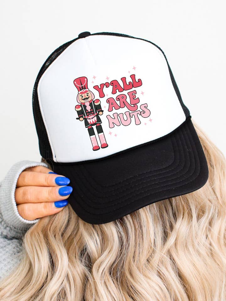 Y'all Are Nuts Nutcracker Trucker Hat för wholesale av Tickled Teal