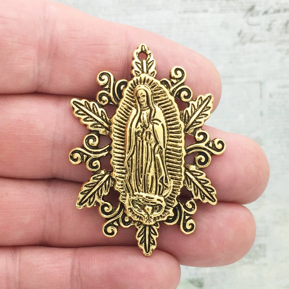 Treasure Island - Wholesale Individual Charm/Pendant - 2 Oval Gold Our Lady of Guadalupe Medal by TIJC SP16760
