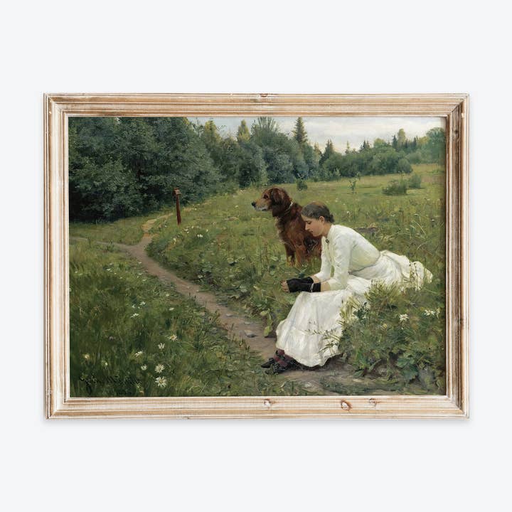 Vintage Girl with Her Dog Portrait Art Print VP348 for wholesale by Sugar & Canvas
