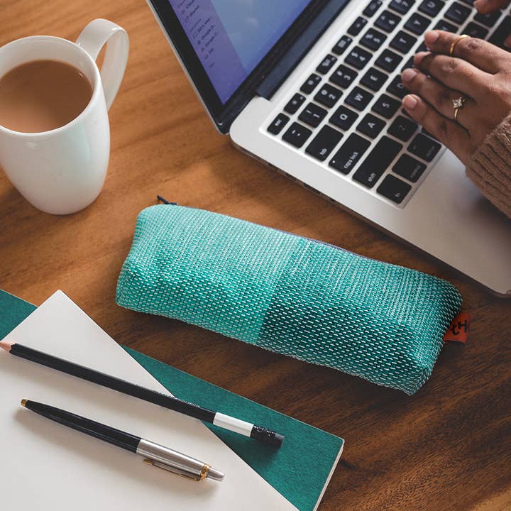 Théla - Wholesale Pencil Case/Pouch - Handmade Green Pencil Pouch in Recycled Plastic