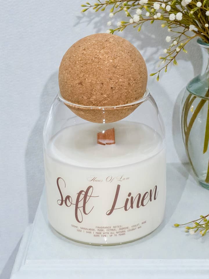 Soft Linen Scented Candle for wholesale by Haus Of Lam
