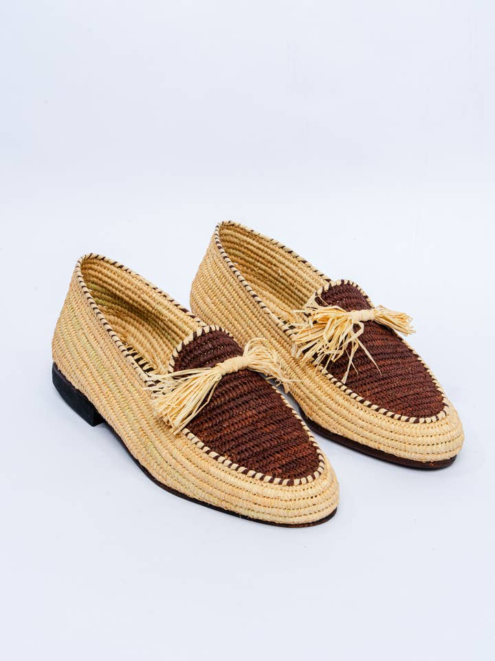Heren handgeweven raffia loafer – Natuurlijk & Bruin voor wholesale door isli and tisli