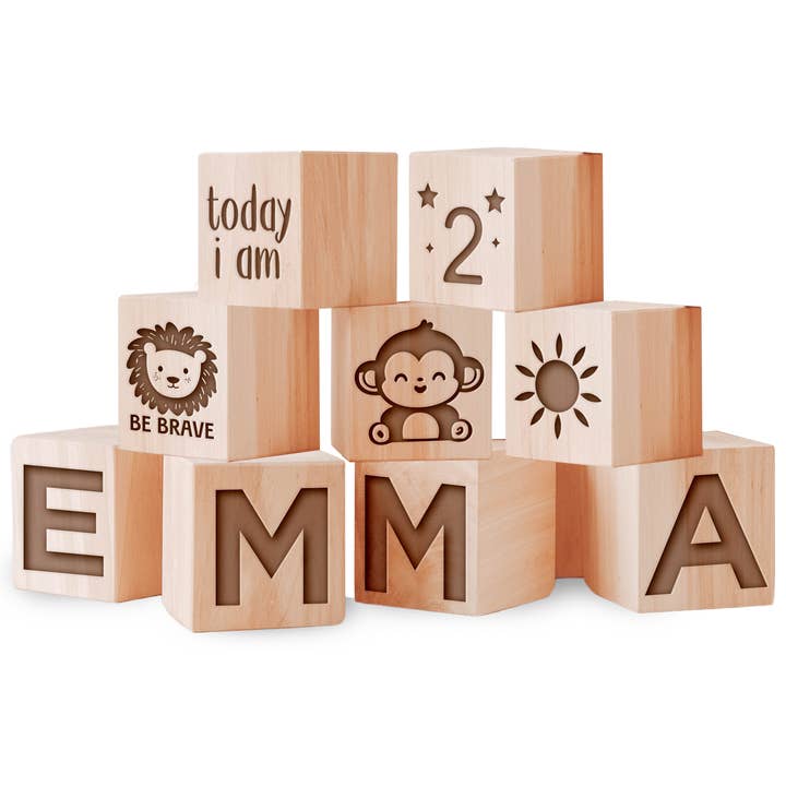 Gradzo - Venta al por mayor Juguete de bloques - Niños y bebés - Cubos de madera personalizados, bloques grabados para bebés y niños pequeños