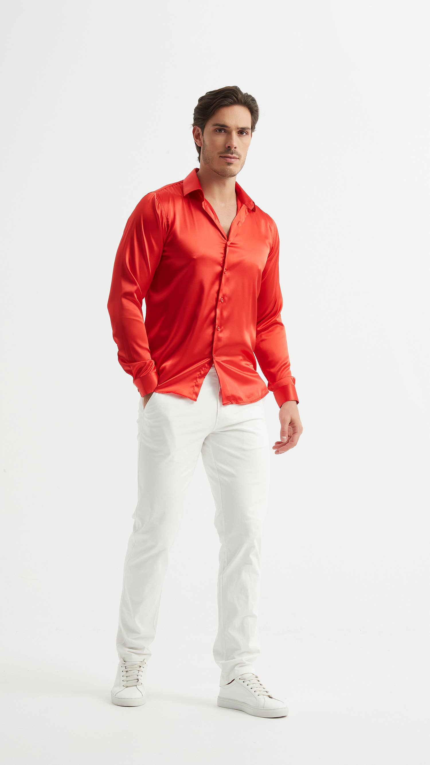Yves Enzo - Wholesale Tuxedo Shirt - Men's - Satin shirt - Red2