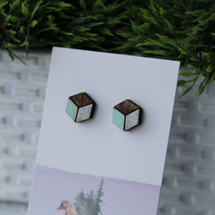 Brincos Madeira Menta/Prata por atacado de Fiddle & Fox