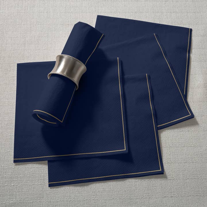 Navy with Gold Stripe Lunch Napkins | 20 Napkins for wholesale by Luxe Party