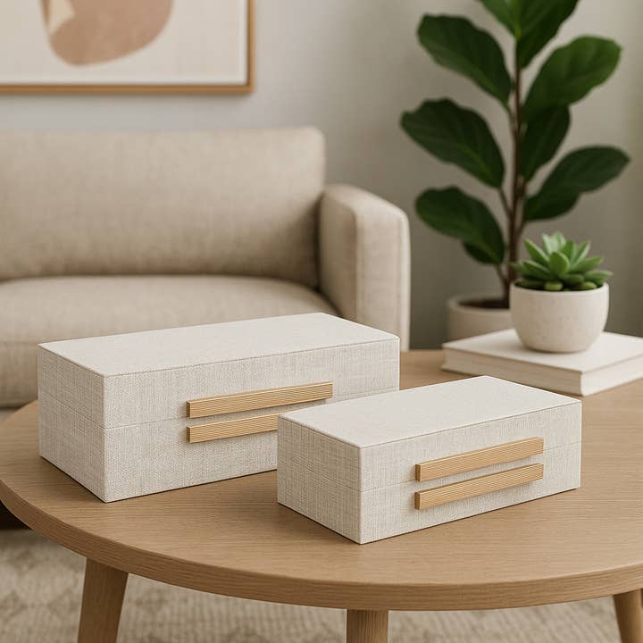 Boxes Set of 2 - White/Gold Wood Double Hardware, 10/12 in. for wholesale by Sagebrook Home