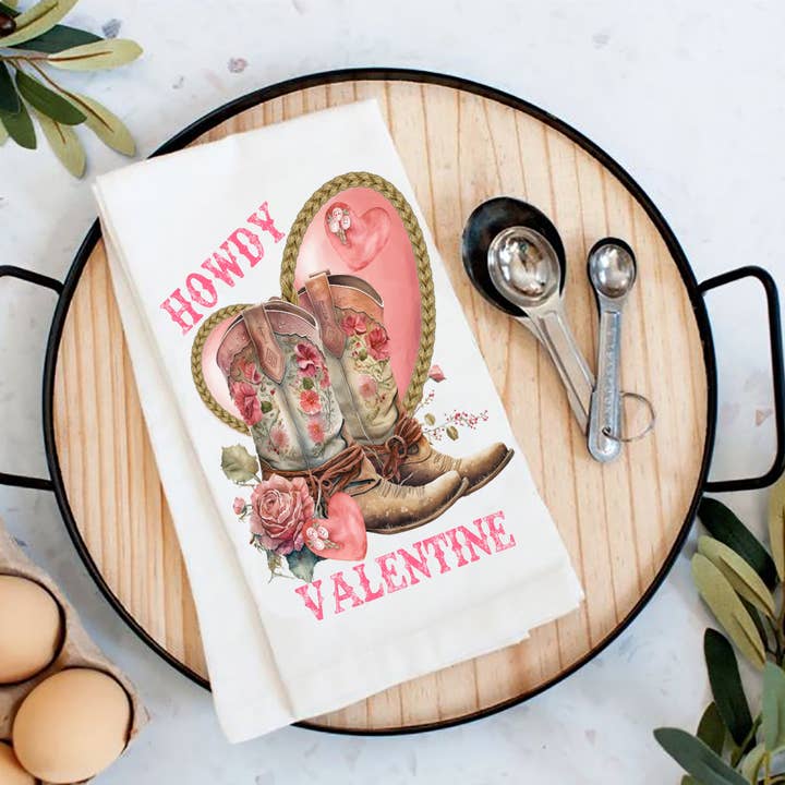 Avery Lane Gifts – wholesale Kökshandduk – Howdy Valentine Cowboy Boots Mjölsäck Kökshandduk
