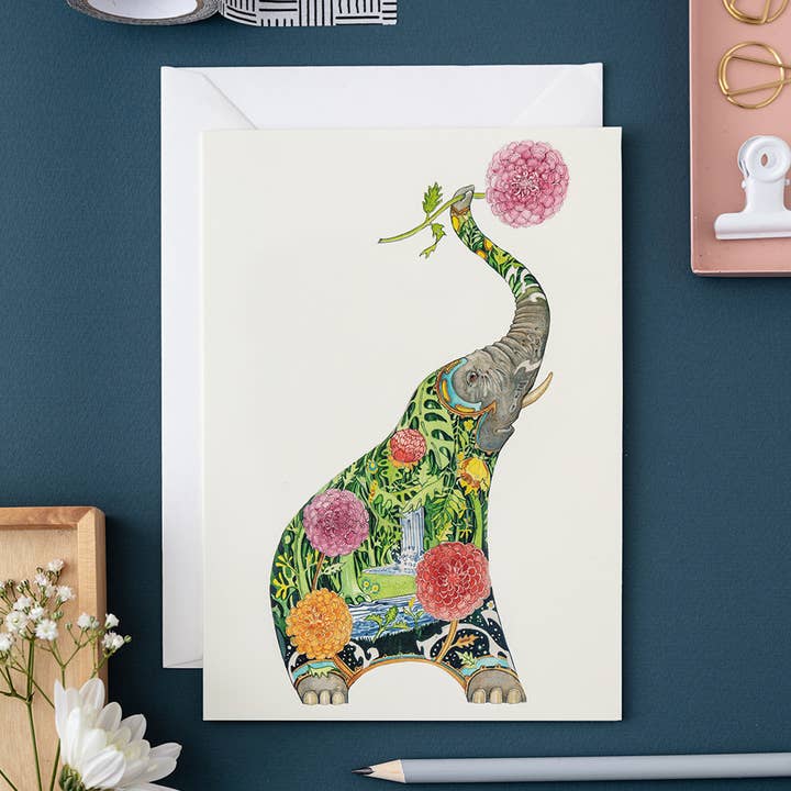 Elephant With Flower Card for wholesale by The DM Collection ( We cover US import Duties)