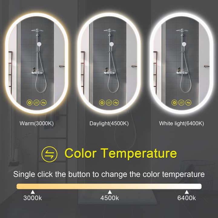 Brio Lighting - Wholesale Bathroom Mirror - 24x36" Oval Frameless LED Anti-Fog Dimmable Bathroom Mirror7