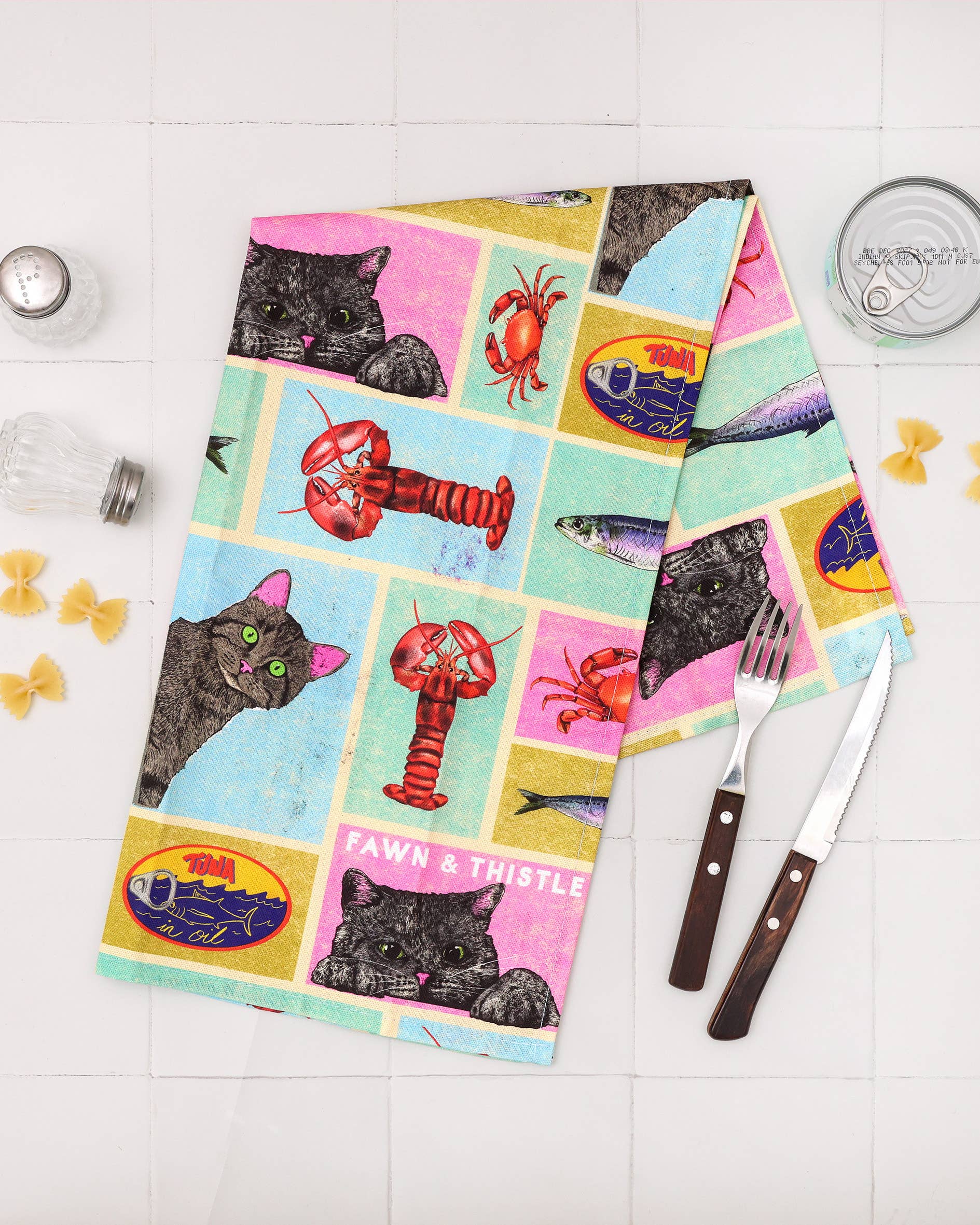 Fawn & Thistle Ltd (US Duties Paid) - Wholesale Tea towel - Cat's Kitchen Tea Towel | 100% Cotton Dish Towel | Sardines2