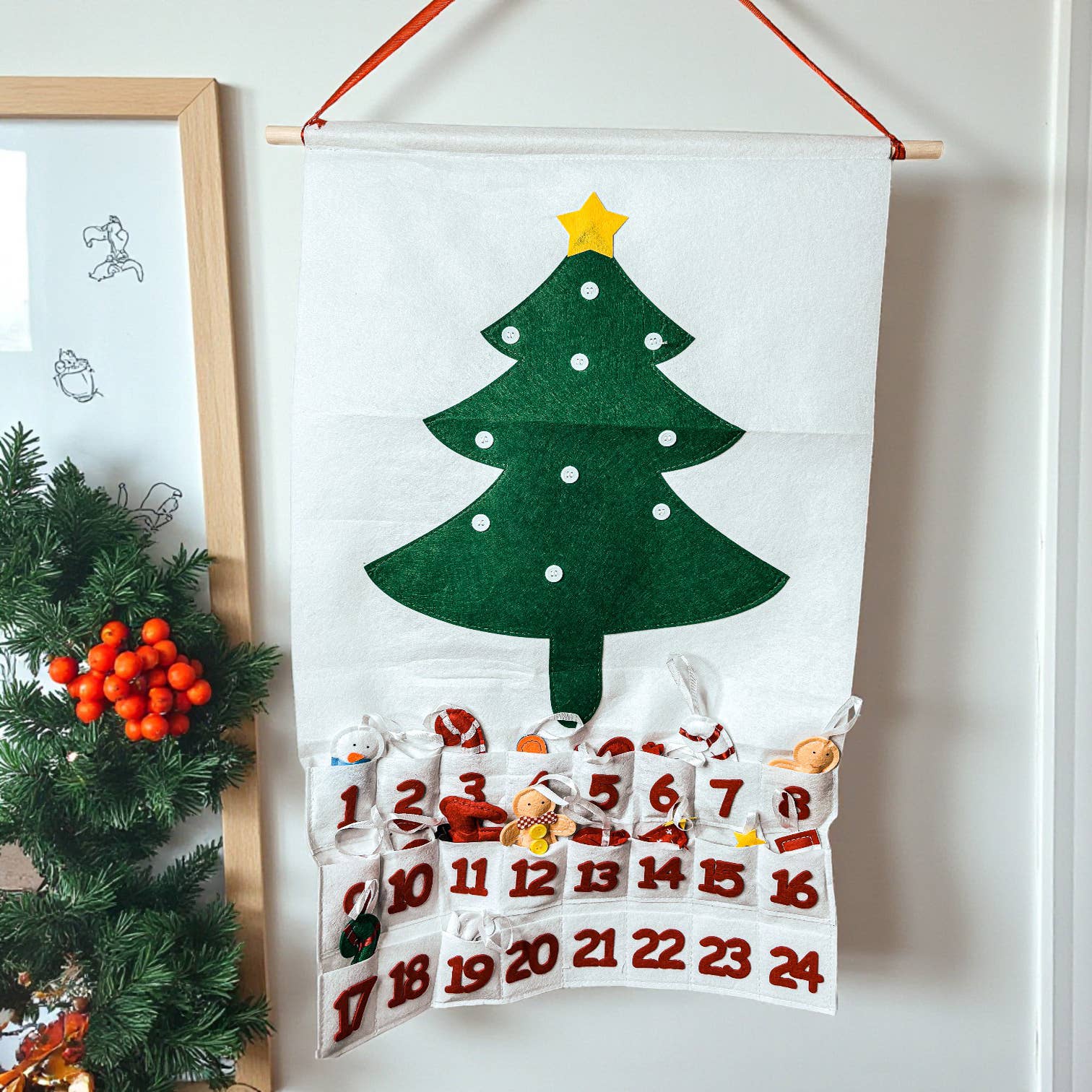 Gia Roma - Vente Calendriers de l'avent - Calendrier de l'Avent en feutre avec ornements en peluche faits à la main réutilisables35
