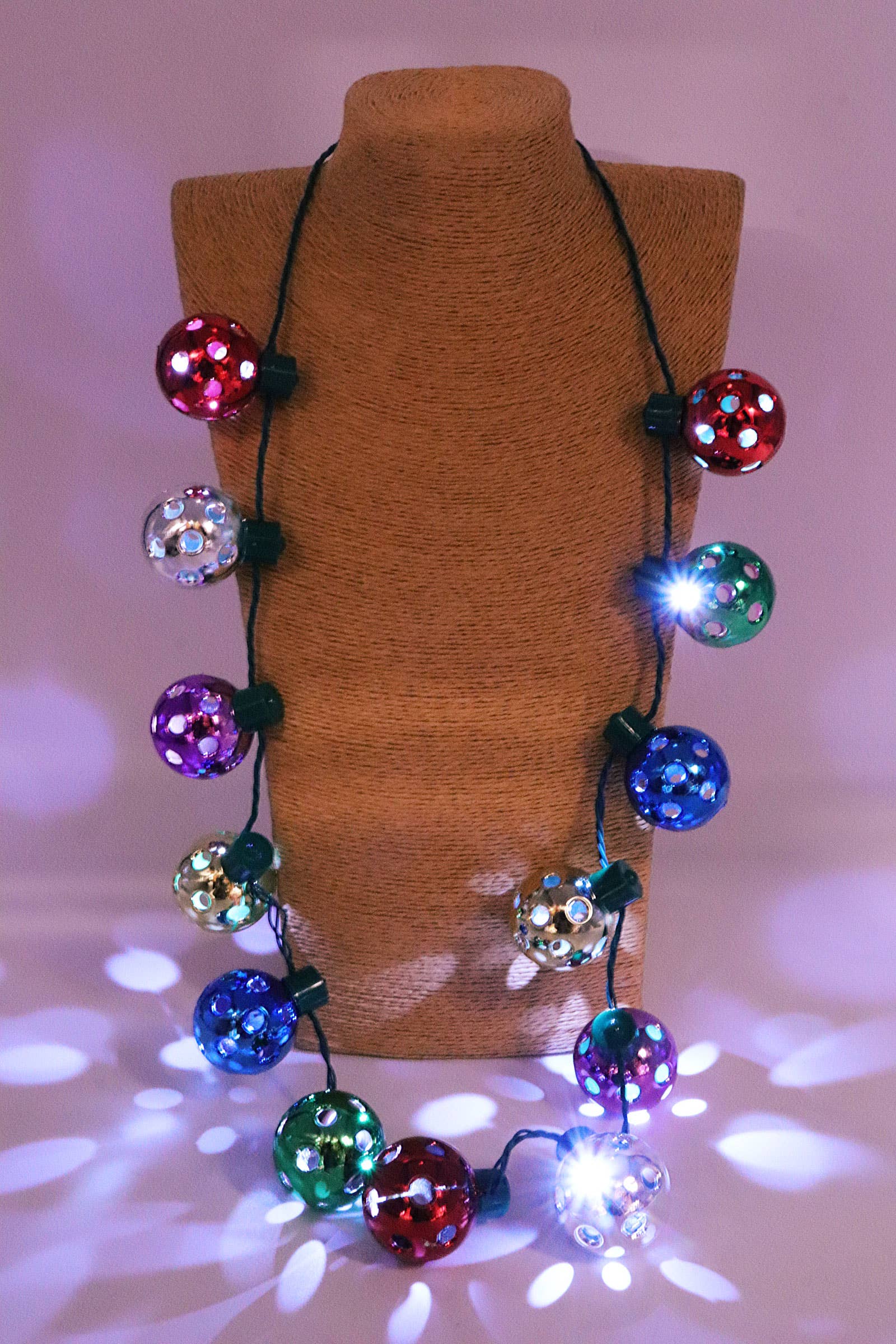 AS SHOWN Christmas Jingle Bell Disco Ball Led Necklace for wholesale on Faire1