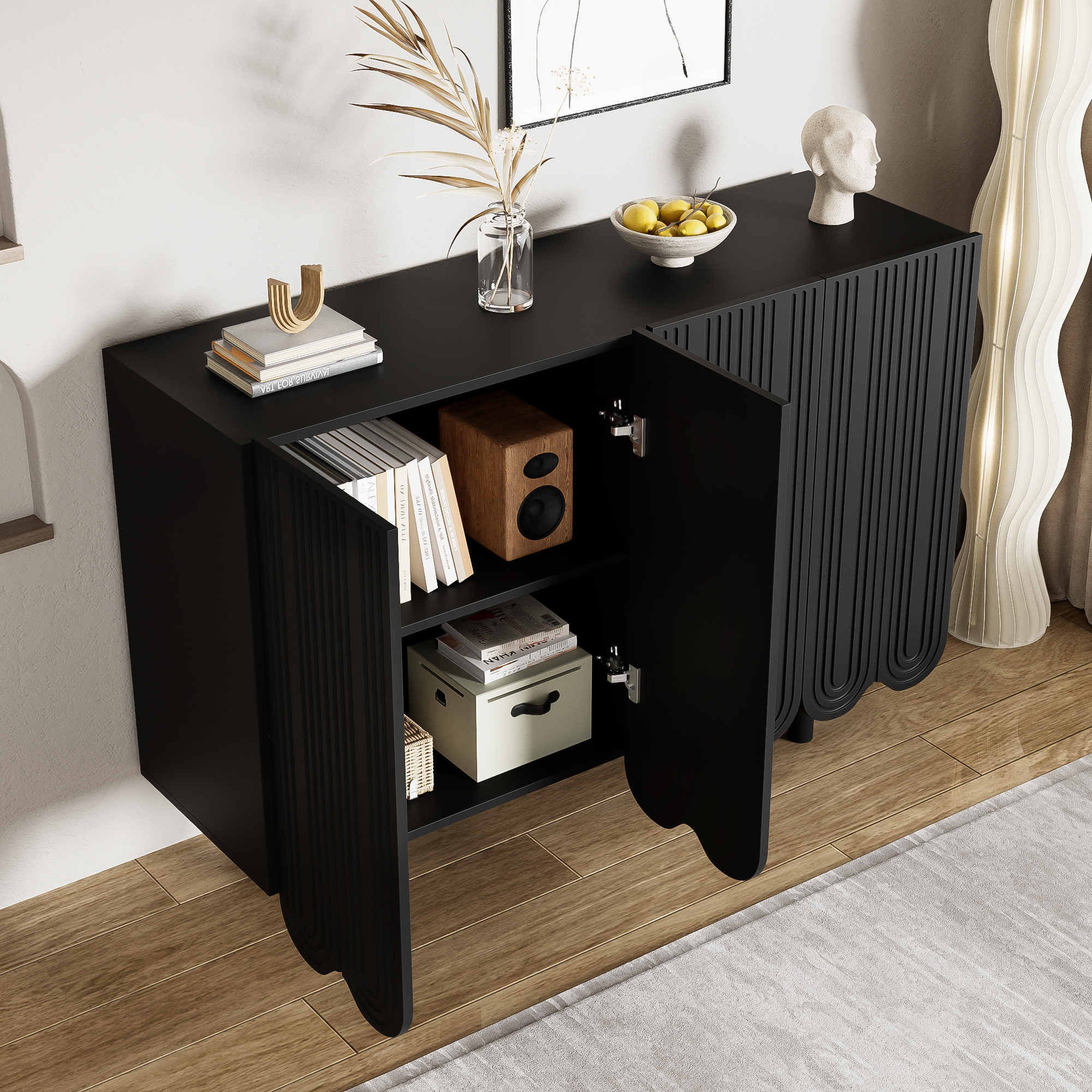 Urban Meuble - Wholesale Sideboard - Black buffet with 4 doors, pattern, and storage 120*37.5*80.8 cm EVRENS BLACK13