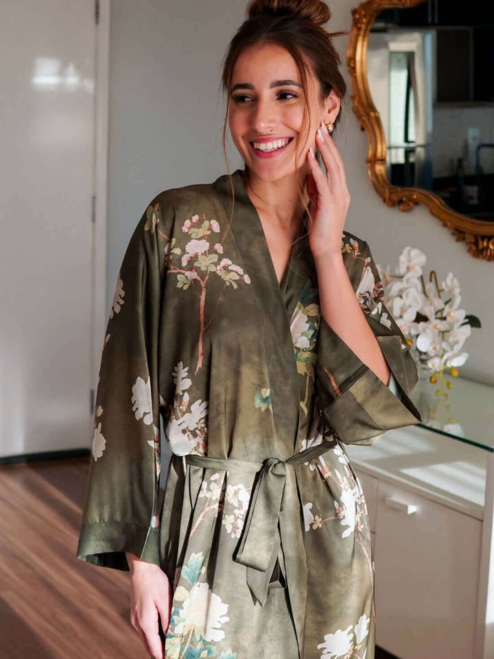 Floral Olive Kimono Robe for wholesale on Faire17