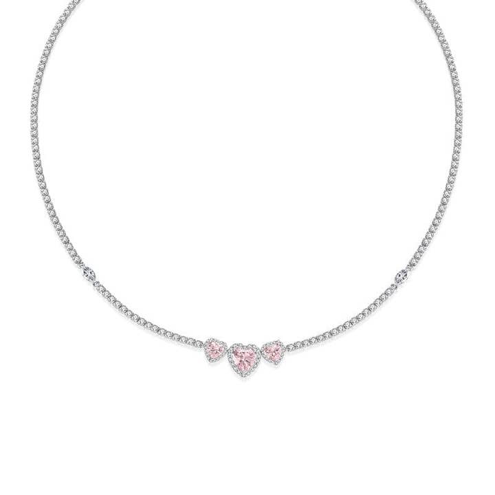 FANCIME «Ms Charming» Halo Heart Tennis, collana in argento Sterling Sterling per la vendita all'ingrosso da parte di Fanci Me Jewelry