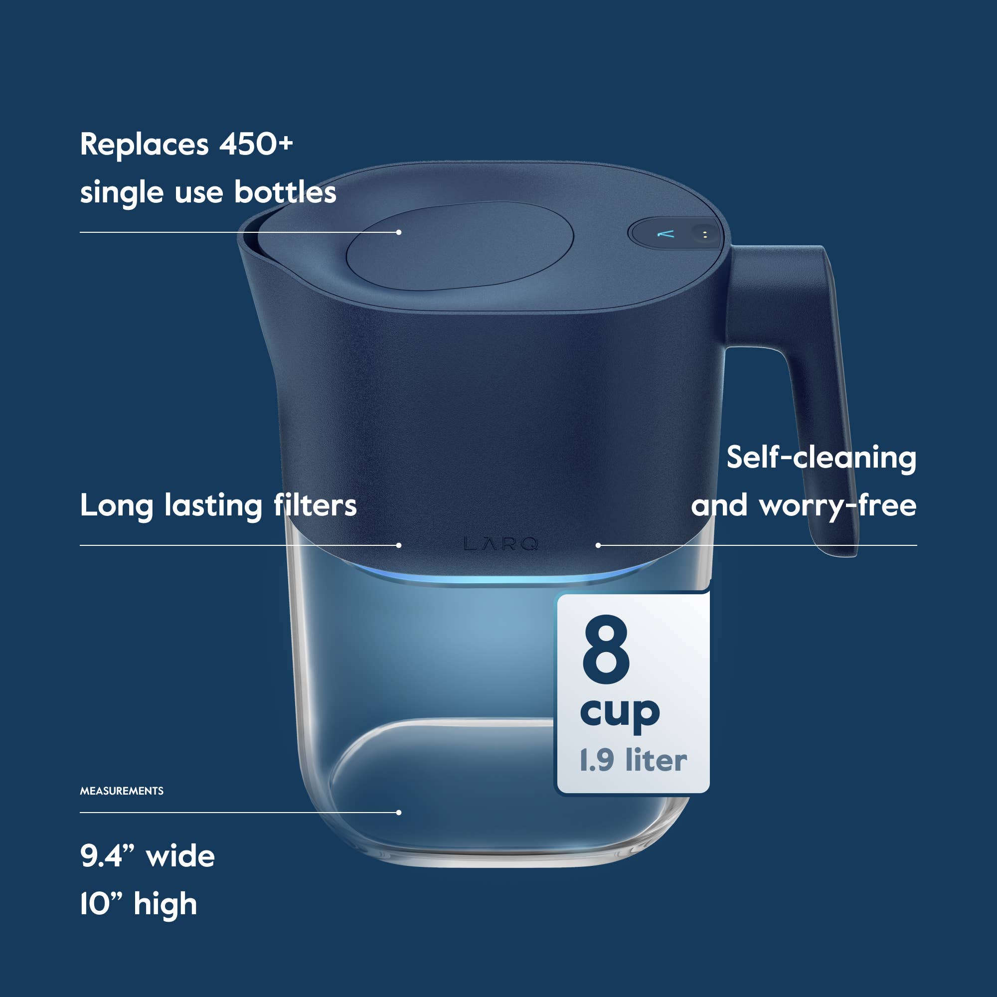 LARQ - Wholesale Pitcher - LARQ Pitcher PureVis 1.9L - Self-Cleaning - Monaco Blue2