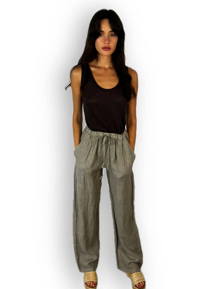 REF 15837 STRAIGHT LEG PANTS 100% LINEN for wholesale by Linos y Textiles