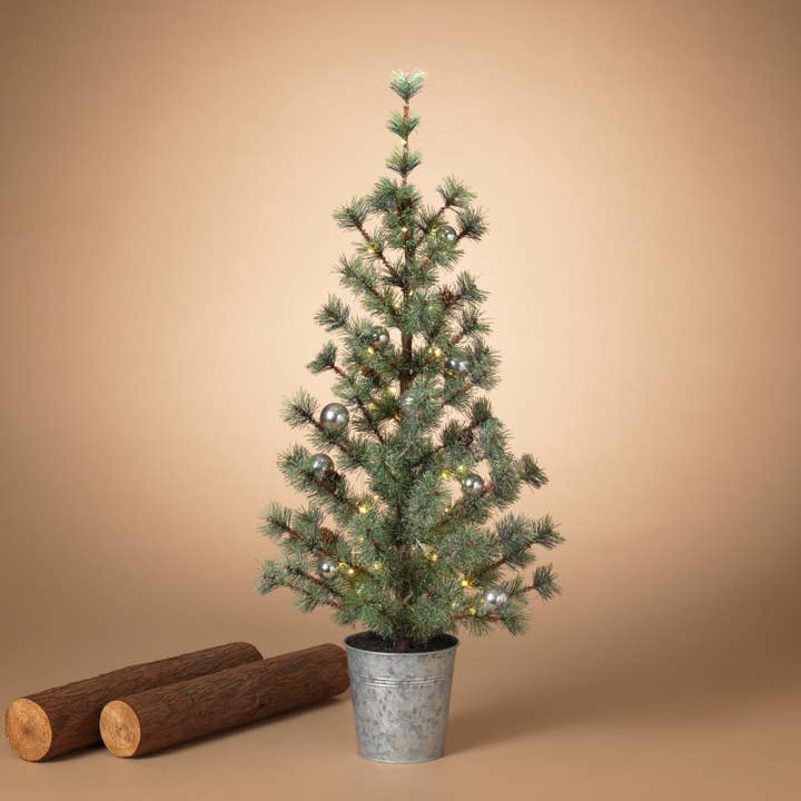 The Gerson Companies - Wholesale Artificial Christmas Tree - 36"H B/O Lighted Ming Pine Tree in Metal Bucket